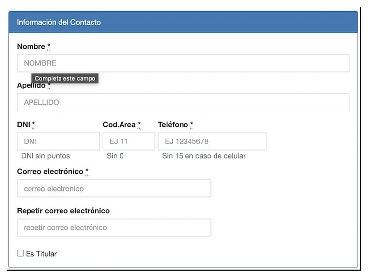 Paso 2 para sacar turno de la VTV en Lincoln: información del contacto